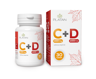 PLATAN Vitamín C+D – 1000 mg vitamín-C + 2000 IU vitamín-D  (30x)