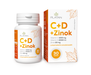 PLATAN C+D+Zinok, 1000mg vitamín-C + 2000 IU vitamín D + 20mg Zinok (30x)